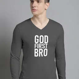 FBAR Typography Printed V-Neck Full Sleeve Cotton Slim Fit T-shirt-image-45