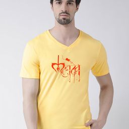 Friskers Typography Printed V-Neck Short Sleeves Slim Fit Pure Cotton T-shirt-image-24
