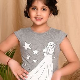 Kids Cave Girls Graphic Printed Cap Sleeves Cotton T-shirt-image-73