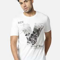 YAK Men White Graphic Printed Raw Edge Slim Fit T-shirt-image-84