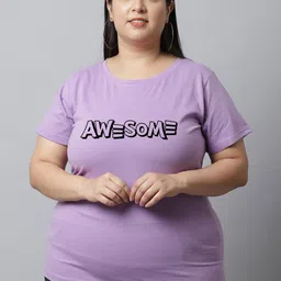 UnaOne Plus Size Typography Printed Pure Cotton T-shirt-image-76