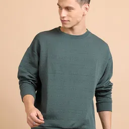HIGHLANDER Oversized Typography Self Design Drop Shoulder Pullover Sweatshirt image 1