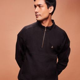 Bombay High Men Regular Fit Half Zip Neck Solid Knit Sweatshirt-picture-49