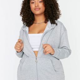Trendyol Plus Size Hooded Front-Open Sweatshirt-4