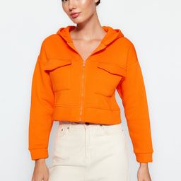 Trendyol Spread Collar Crop Front Open Sweatshirt-picture-6