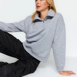 Trendyol Shirt Collar Long Sleeves Pullover Sweatshirt-picture-47