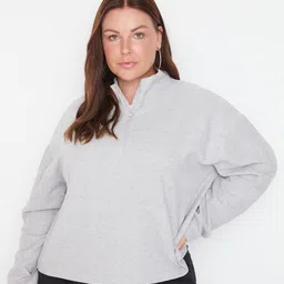 Trendyol Plus Size Mock Collar Half Zipper Pullover Sweatshirt-10