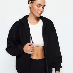 Trendyol Long Sleeves Hooded Cotton Front-Open Sweatshirt-6
