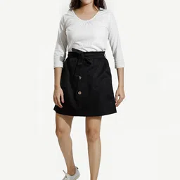 Dream of Glory Inc Women Black Solid Pure Cotton A-Line Mini Skirt-image-94