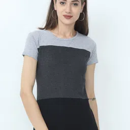 Fleximaa Women Grey & Black Colourblocked T-shirt-56