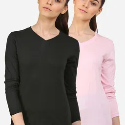 appulse Women Pack Of 2 Black & Pink V-Neck Slim Fit Running T-shirt-image-99