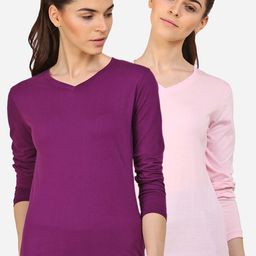 appulse Women Pink & Purple Set Of 2 V-Neck Slim Fit Running T-shirt-image-112