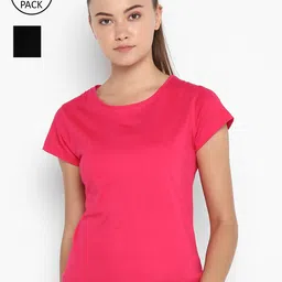 appulse Women Fuchsia & Black Set Of 2 Slim Fit Running T-shirt-image-97