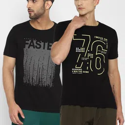 appulse Men Black Typography Printed Running T-shirt Set Of 2-picture-9