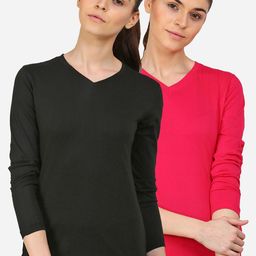 appulse Women Black & Pink Pack of 2 Slim Fit Cotton Running T-shirt-image-88