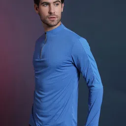 Campus Sutra Men Blue High Neck Dri-FIT Raw Edge Running T-shirt-image-34