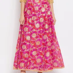 Clora Creation Women Magenta & Gold Floral Printed Maxi Length Flared Skirt-46