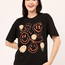 Leotude Conversational Printed Drop-Shoulder Sleeves Oversized Fit Casual T-shirt-picture-6