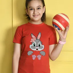 NUSYL Girls Graphic Printed Round Neck Cotton T-shirt-picture-31