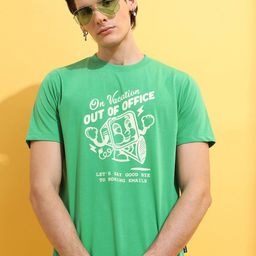 HIGHLANDER Green Typography Printed Relaxed-Fit T-shirt-image-18