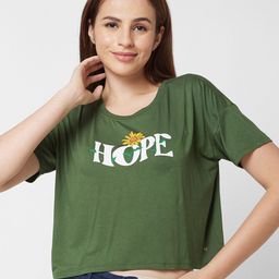 SPYKAR Typography Printed Drop-Shoulder Sleeves Cotton Crop T-shirt-image-44