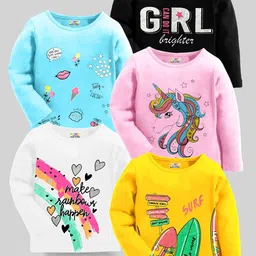 KUCHIPOO Girls Pack Of  5 Printed Cotton Regular T-shirt-image-85