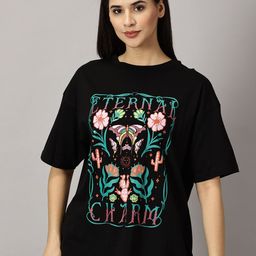 THE HOLLANDER Floral Printed Drop Shoulder Sleeves Cotton Oversized T-shirt-image-29