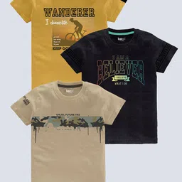 BAESD Kids Pack Of 3 Typography Printed Cotton T-shirt-99