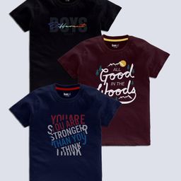 BAESD Boys Pack Of 3 Typography Printed Cotton T-shirt-image-53