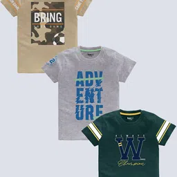 BAESD Boys Pack of 3 Typography Printed Round Neck Short Sleeves Pure Cotton T-shirt-image-97