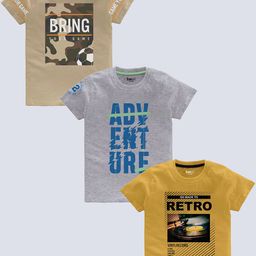 BAESD Boys Pack Of 3 Typography Printed Pure Cotton T-shirt-image-38