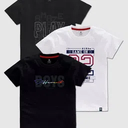 CODEZ Boys Pack OF 3 Typography Printed Cotton T-shirt-23