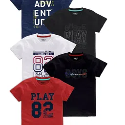 BAESD Boys Pack Of 5 Typography Printed Cotton T Shirts-image-77