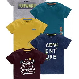 BAESD Boys Pack Of 5 Typography Printed Round Neck T-shirts-74
