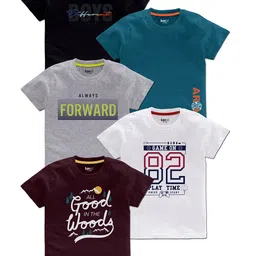 BAESD Boys Pack Of 5 Typography Printed Round Neck Short Sleeves Tshirts-46