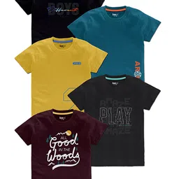 BAESD Boys Pack Of 5 Typography Printed Cotton T Shirts-16