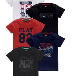 BAESD Boys Pack Of 5 Typography Printed Round Neck T-shirts-image-71