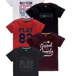 BAESD Boys Pack Of 5 Typography Printed Round Neck T-shirts-60