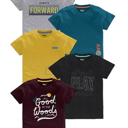 BAESD Boys Pack Of 5 Typography Printed Cotton T Shirts-95