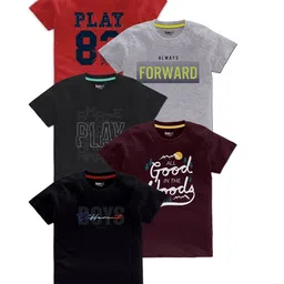 BAESD Boys Pack Of 5 Typography Printed Round Neck Regular T-shirt-64