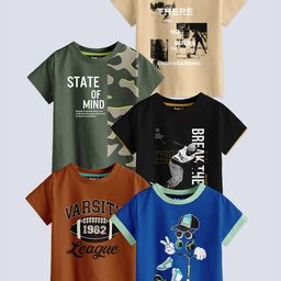BAESD Boys Pack Of 5 Printed Pure Cotton T-shirts-image-99