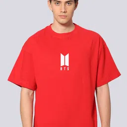 Besick Men Cherry Red Printed Oversized T-shirt-image-12