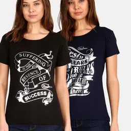 Fleximaa Women Navy Blue & Black Pack Of 2 Printed T-shirt-40