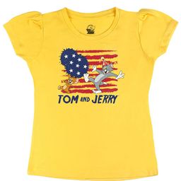Tom & Jerry by Wear Your Mind Girls Yellow Regular Fit Cotton Printed T-shirt-image-21