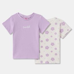R&B Girls Pack Of 2 Floral Printed Round Neck Cotton T-shirts-15