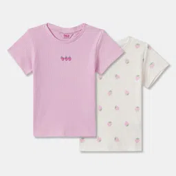 R&B Girls Pack Of 2 Graphic Printed Round Neck Cotton T-shirts-35