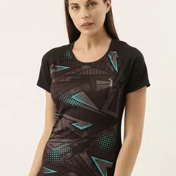 Campus Sutra Women Black & Blue Printed T-shirt-image-72