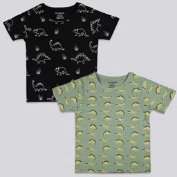 BE AWARA Kids Black & Green Pack Of 2 Printed T-shirt-image-33
