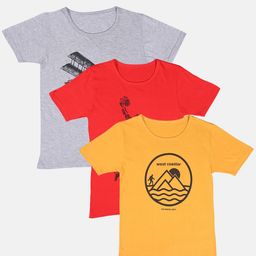 TINY HUG Boys Pack of 3 Mustard Yellow & Red Printed Cotton T-shirt-37