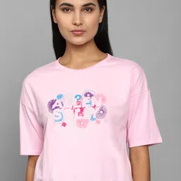 Allen Solly Woman Round Neck Graphic Printed Drop-Shoulder Sleeves Cotton T-shirt-image-35